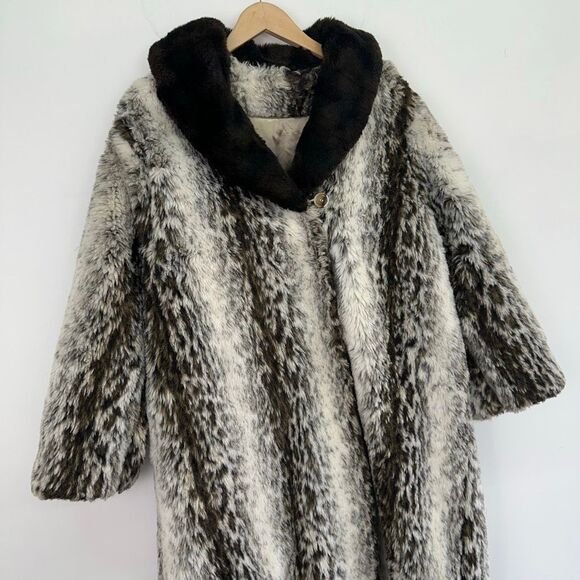 Unbranded Faux Fur Persian Contrasting Oversized Collar Overcoat - Picture 5 of 15